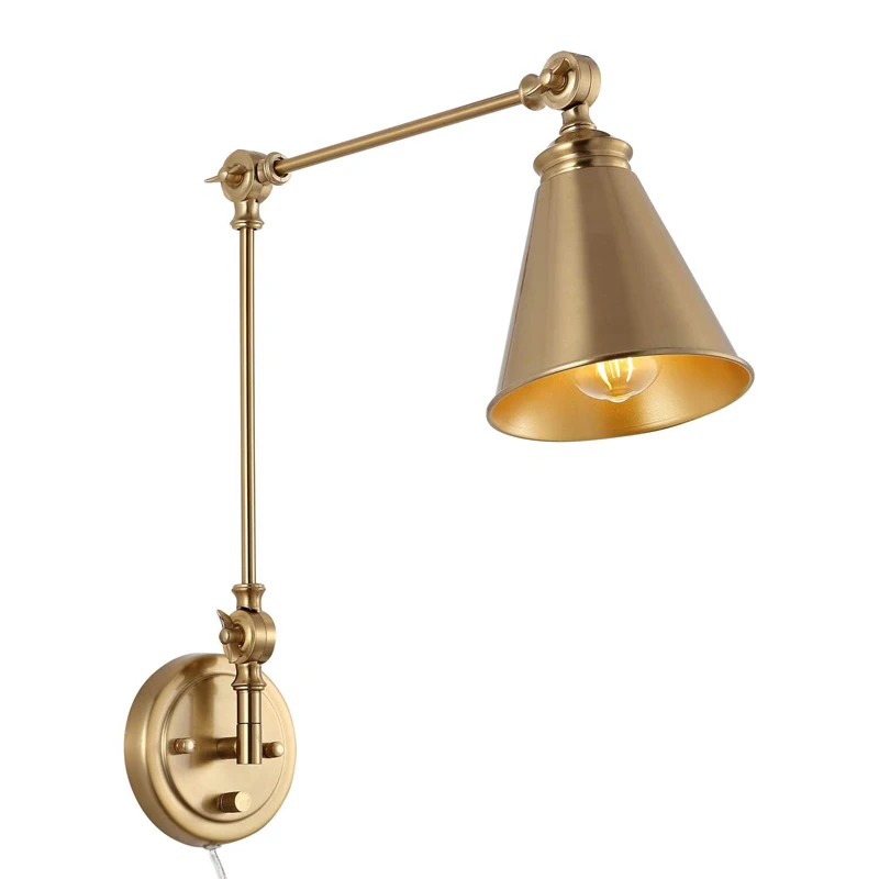 

Antique brass Adjustable Swing Arm Vintage Wall Lamp Foldable Gold with On/Off Switch Wall Mounted Reading Light Bedside Lamp
