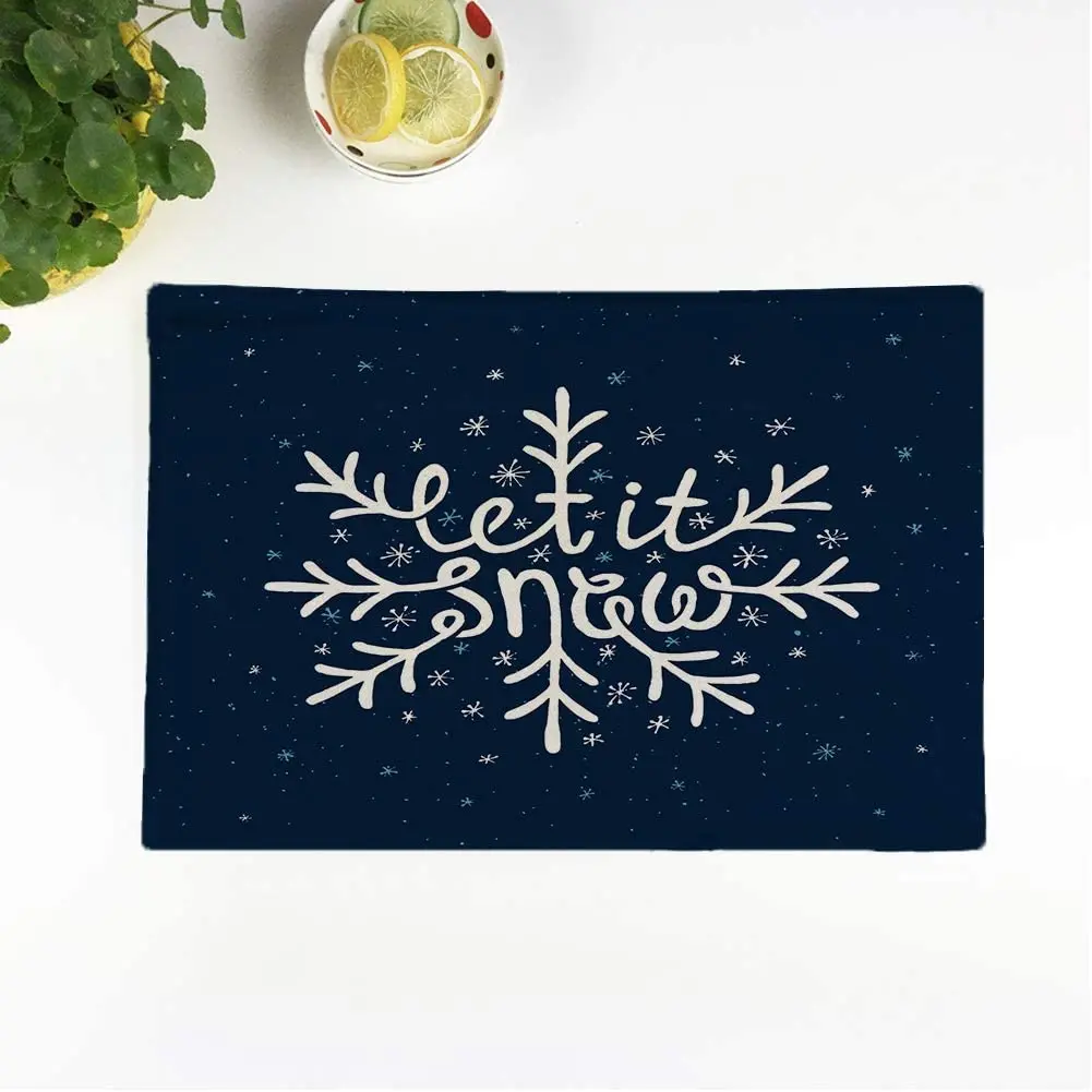 

Set of 4 Placemats Christmas Let It Snow Lettering Snowflake Phrase Saying Winter Non Slip Place Mat for Dining Kitchen