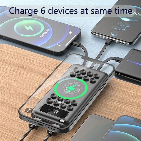 Магнитный беспроводной внешний аккумулятор Qi, портативное Внешнее зарядное устройство на 20000 мАч для iPhone 14, 13, Samsung, Huawei, Xiaomi, портативное зарядное устройство с кабелем