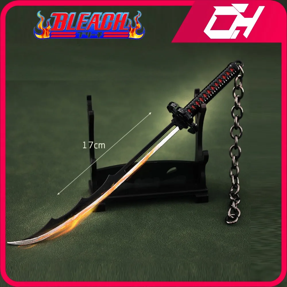 

BLEACH Weapon Kurosaki Ichigo Tenshou-Mugetsu Sword Spade Vere Katana Samurai Real Steel Anime Weapons Keychains Toys for Kids