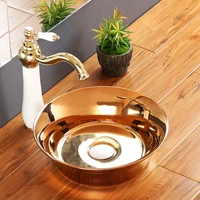 luxury small free standing ceramic wash sink silver golden rose basin bathroom
