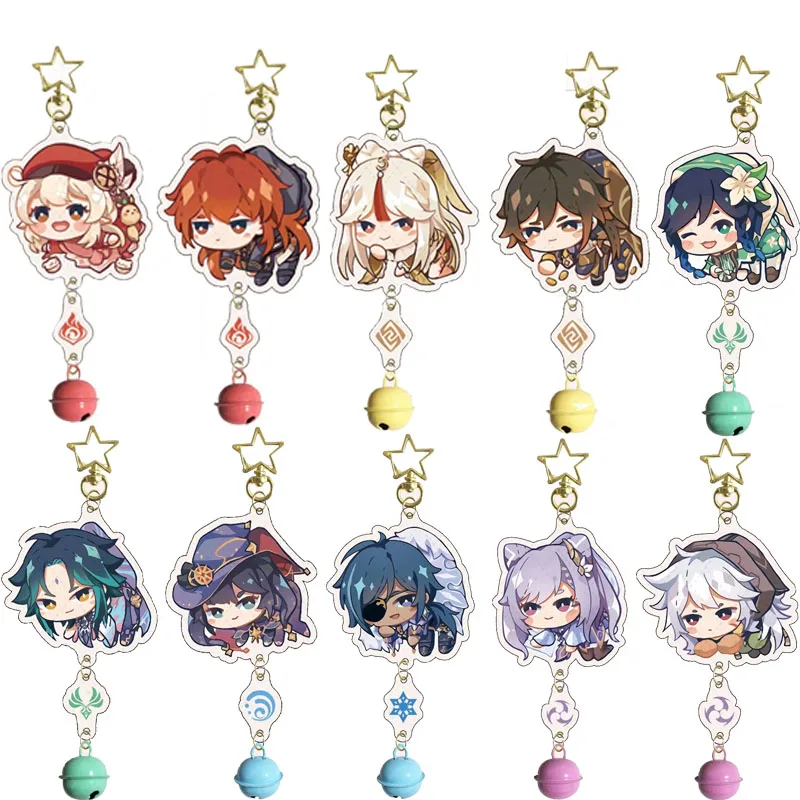 

20Pcs Genshin Impact Acrylic Keychains Anime Figure Qiqi Vendy Tartaglia Kaeya Xiao Diluc Mona Bell Pendant Keyring Jewelry Set