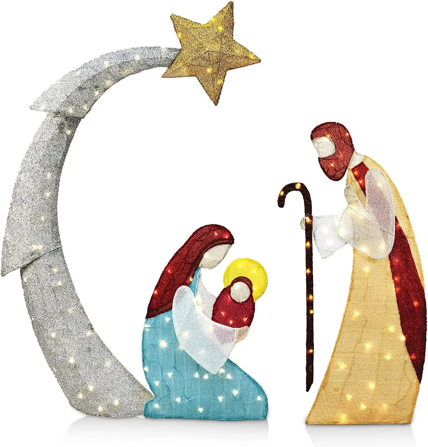 

Tinsel Nativity Scene Warm White Yard Plane Painting for Easter Christmas Outdoor Yard Garden Home Decorations Event Decoration