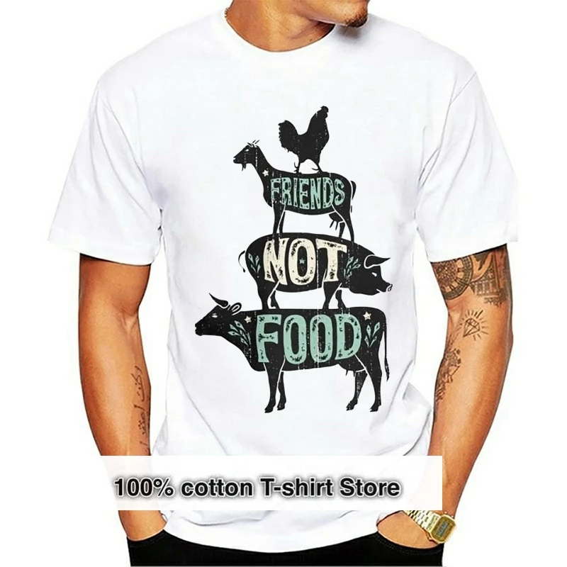 

Friends Not Food T Shirts Vegan Vegetarian Animal Lovers T-Shirt Vintage Distressed Casual Tees Short Sleeve Male 100% Cotton