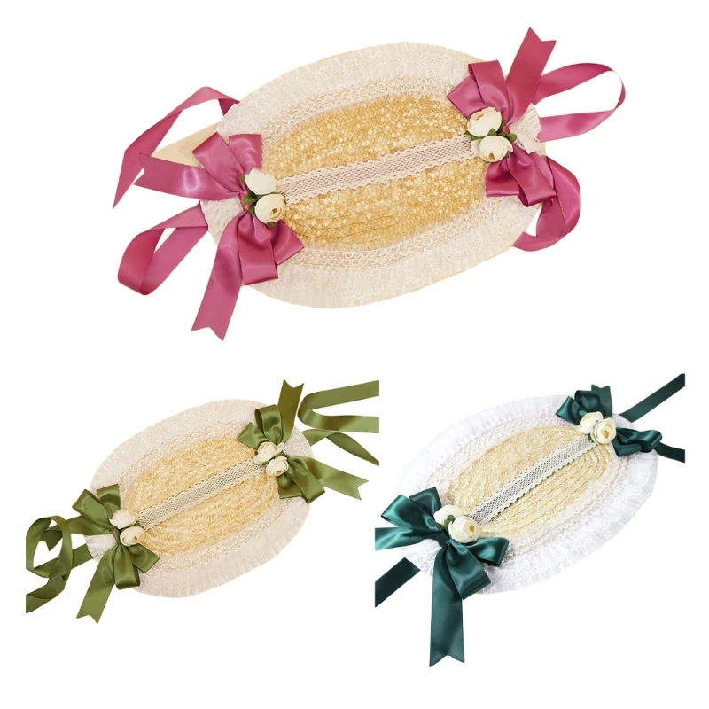 

Flower Bonnet Tea Party Grass Woven Hat Party Girl Teenager Girl Costume Decor