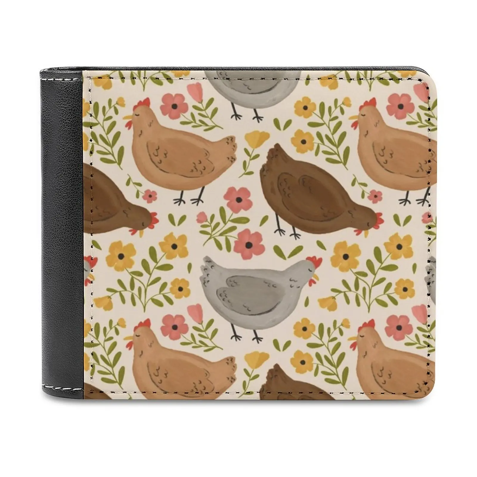 

Кошелек мужской кожаный для цыплят, короткий бумажник с кредитными кармашками для цыплят, животных, ферм, животных, натуральных цветов, весн...