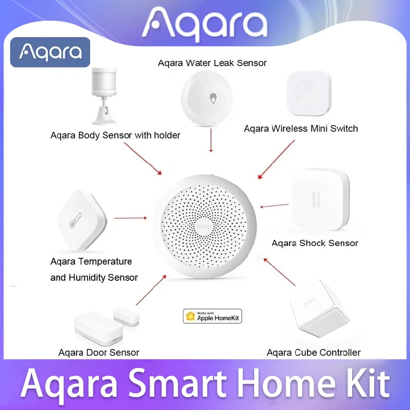 Aqara M1S Hub Gateway Smart Home Kits Zigbee Temperature Sensor Door Motion Sensors Remote Control Work For Xiaomi APP HomeKit
