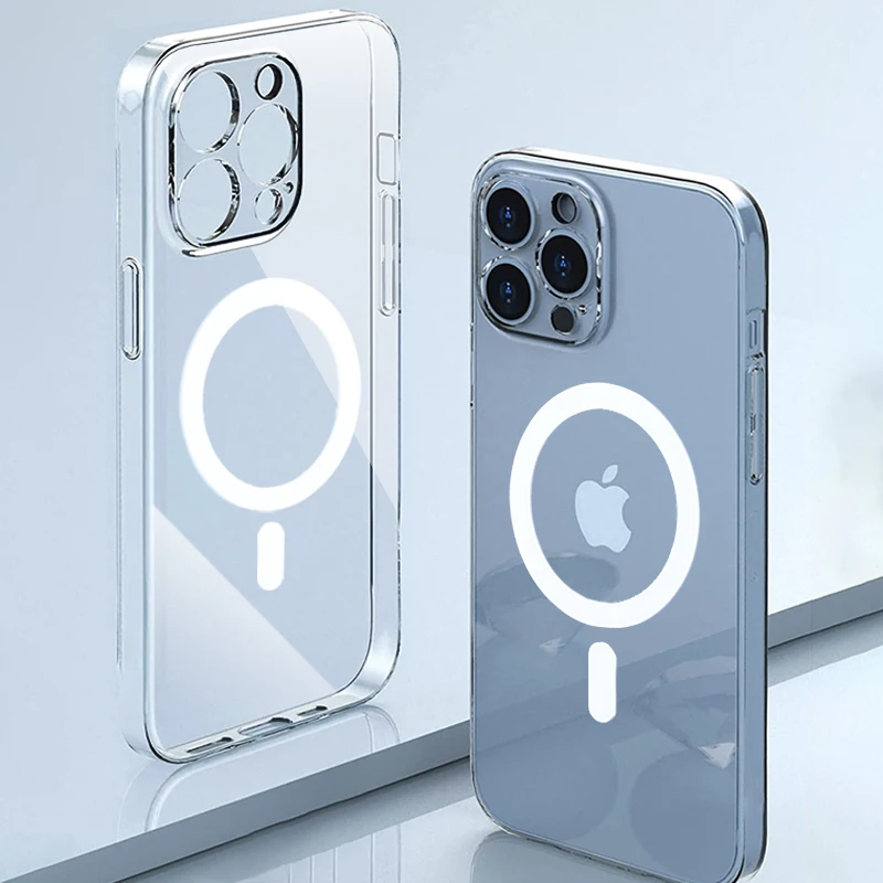 

Transparent For Magsafe Magnetic Wireless Charging Case For iPhone 14 13 11 12 Pro Max Mini X XR 7 8 Plus SE Soft Silicone Cover