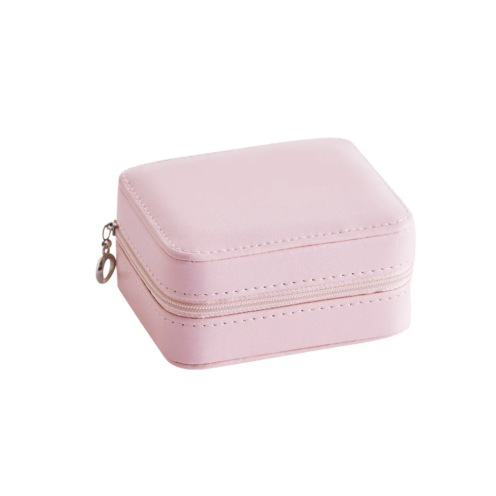 

Women Portable Jewelry Box PU Leather Zipper Design Earring Necklace Rings Storage Organizer Case Makeup Mirror