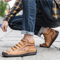 2022 large size men shoes comfy ankle boots hand stitching casual men loafers soft sole breathable flats shoes business shoes