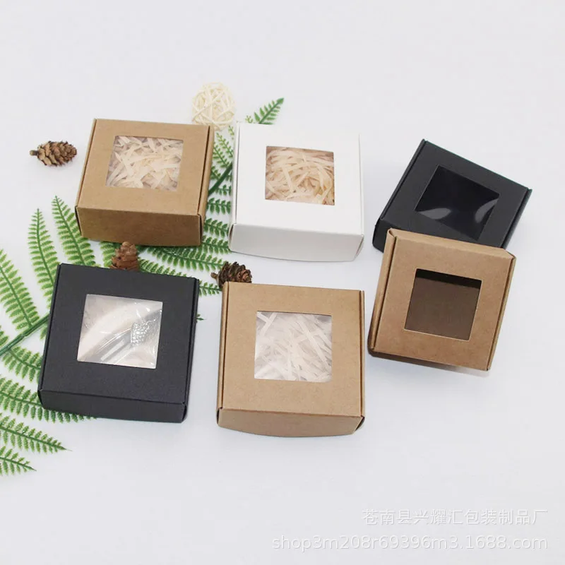 

10pcs Transparent Window Square Kraft Paper Gift Boxes For Wedding Birthday Baptism Party Candy Gifts Jewelry Packaging Box