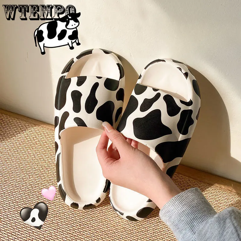 WTEMPO Women Lovely Cow Slippers Summer Non-Slip Indoor Soft Thick Sole Platform Shoes Outdoor Beach Bathroom Slides Wholesale