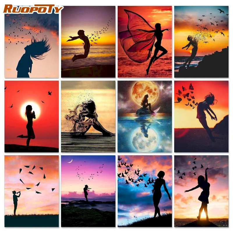 

RUOPOTY Frame Painting By Numbers Shadow Landscape Handpainted On Canvas Acrylic By Numbers For Diy Gift 60x75cm