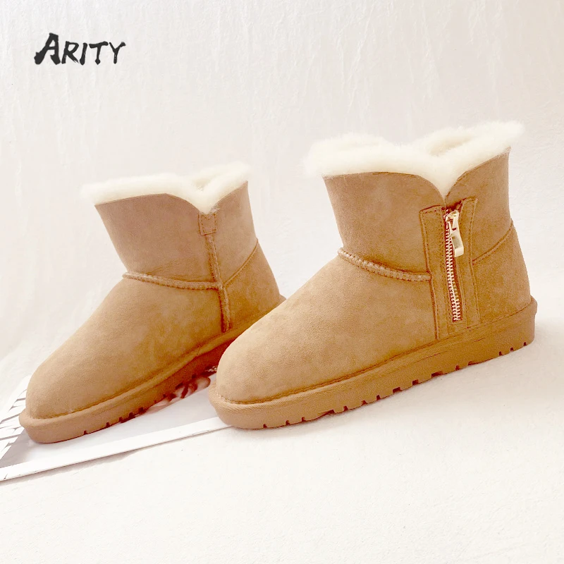 

Wool Fur Snow Boots for Women Short Plush Mid-Calf Quality Winter Suede Leather Boots Thickened Woolen Women's Cotton Shoes