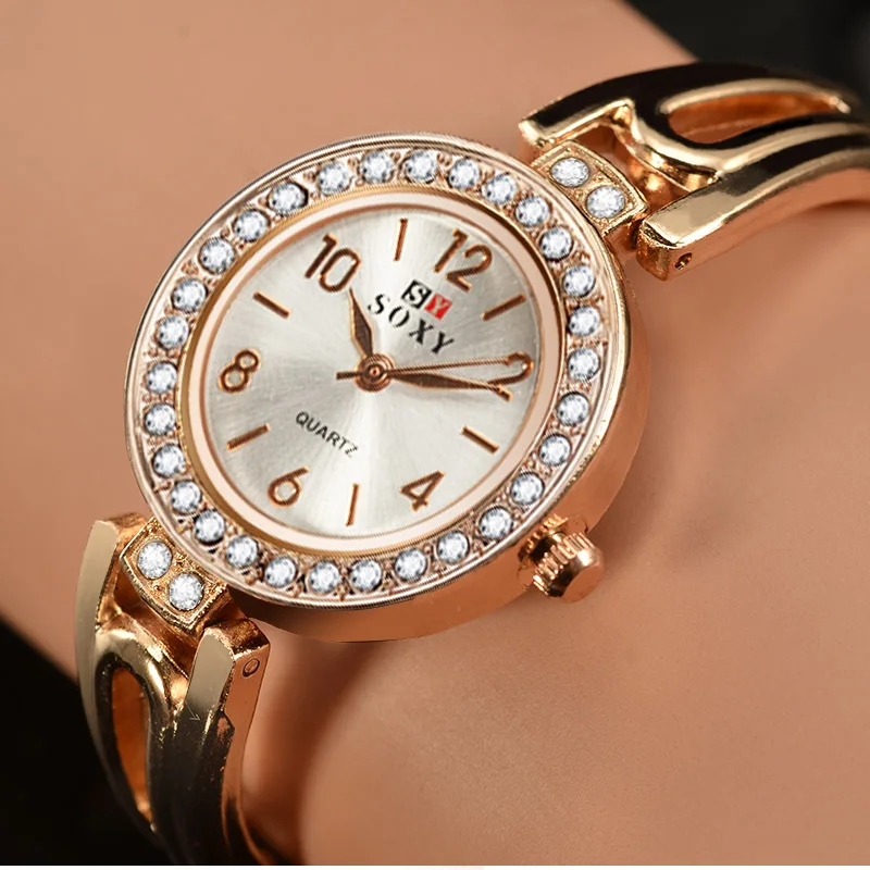 

Classic Elegant Ladies Quartz Watch Rose Gold Quartz Rhinestone Steel Wrist Watch Women Bracelet Watches Clock Relogio Feminine