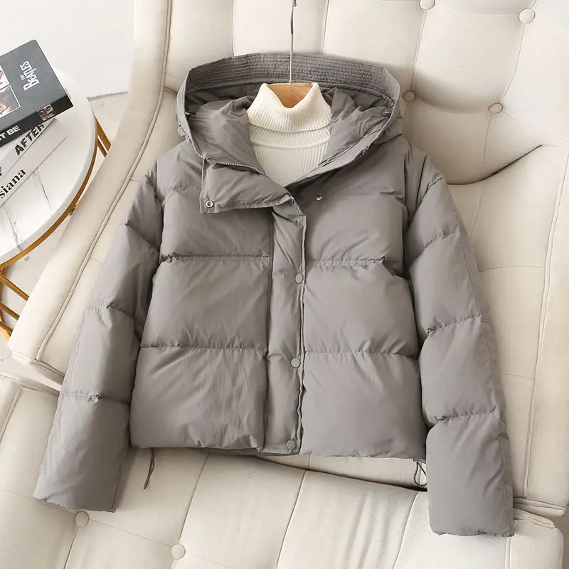 White Duck Down Jacket Women Autumn Winter with Hooded Short Warm Coat Female Buttons Pockets Down Coats Ladies 2023 M45