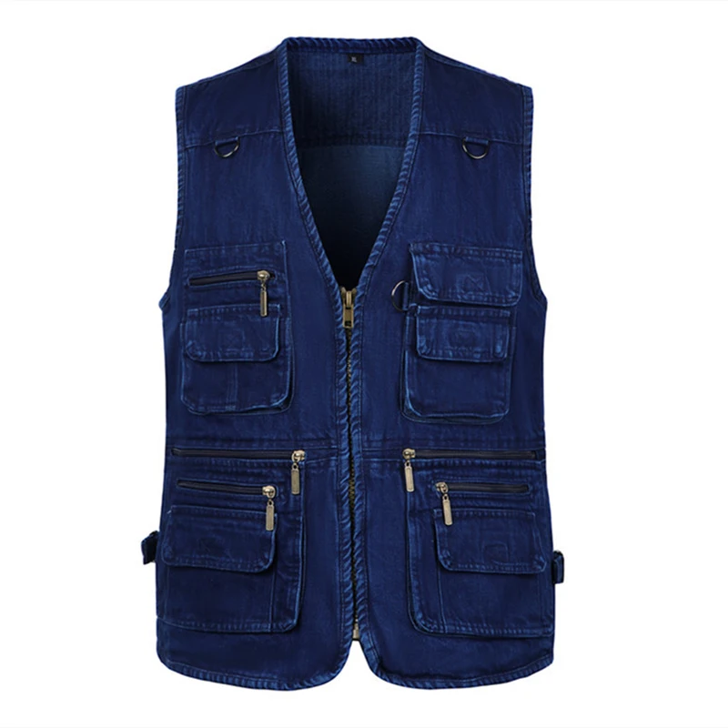 

Men's Fishing Vest with Multi-Pocket Photography Hunting Travel Waistcoat Cotton Denim Fishing Sleeveless Jacket