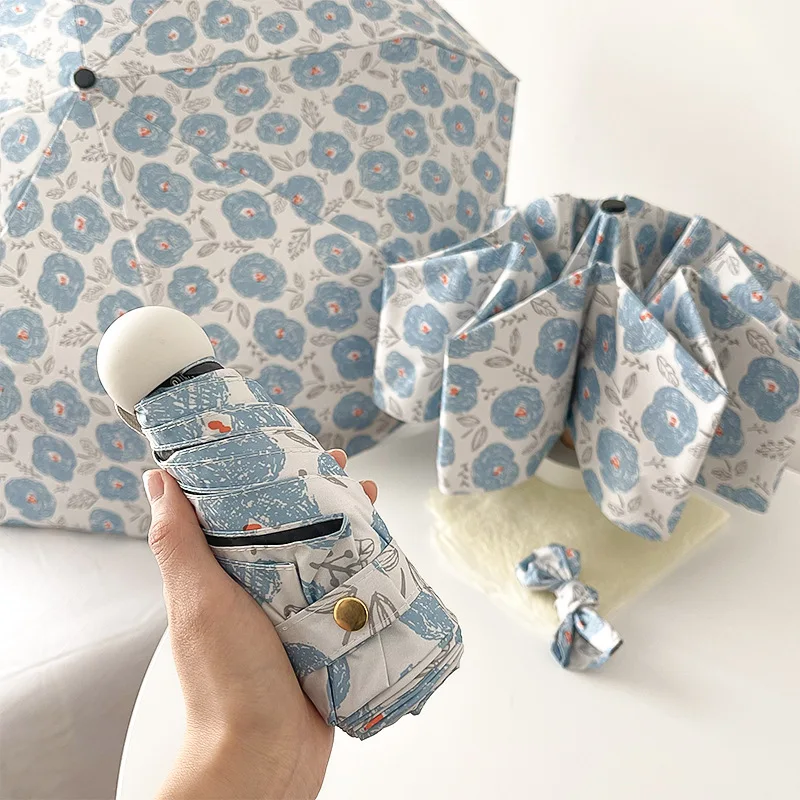 

Gentle Pastoral Style Fully Automatic Folding Umbrella Sunny and Rainy Day Dual Use Small Blue Flower Sunscreen Sun Umbrella