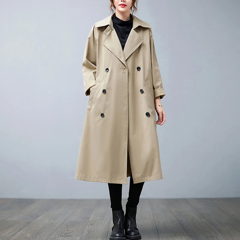 

Новинка 2022, весенний модный тренчкот, винтажная Женская Длинная свободная Повседневная ветровка средней длины, Женский дождевик