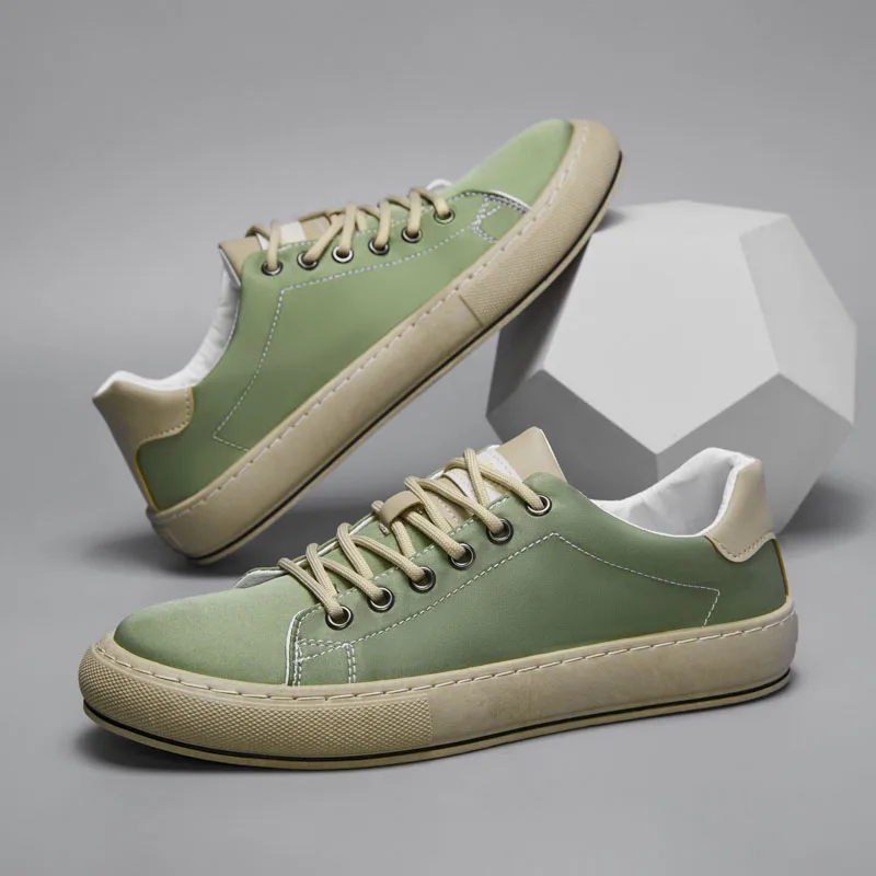 

Fashion Low Men's Canvas Shoes Spring Autumn Lace up Men's Flat Vulcanized Shoes Green Casual Breathable Sneakers Men Footwear