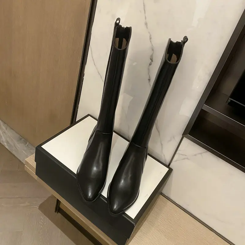 ESVEVA 2024 новые кожаные рыцарские высокие женские сапоги РАЗМЕР 34-40