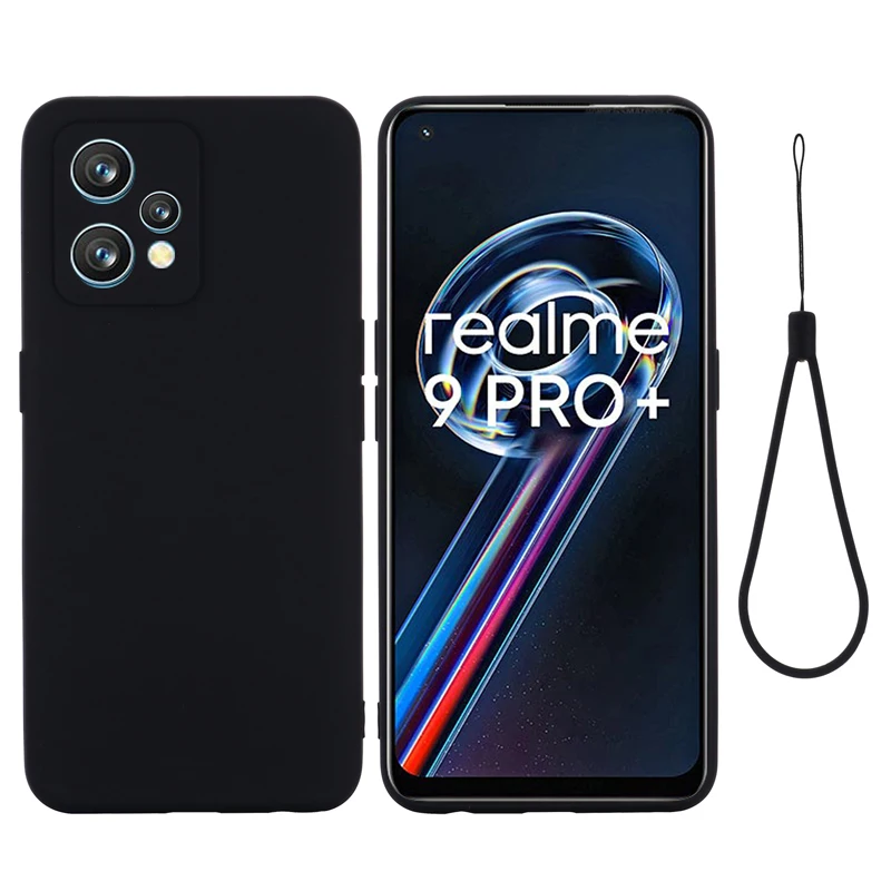 

For Realme 9 4G Case Soft Premium Liquid Silicone Case with Flocking inside For Narzo 50 Pro 5GCover with Strip