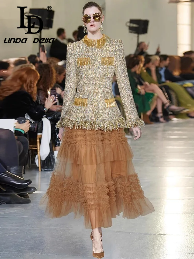 Женский костюм с бахромой LD LINDA DELLA комплект из 2 предметов однобортный Топ и юбка