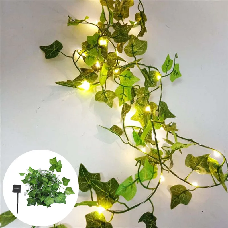 

Светодиодная гирлянда на солнечной батарее, искусственные гирлянды с зелеными листьями, гирлянда для гостиной, свадебное украшение, рождественские светильники, фонари