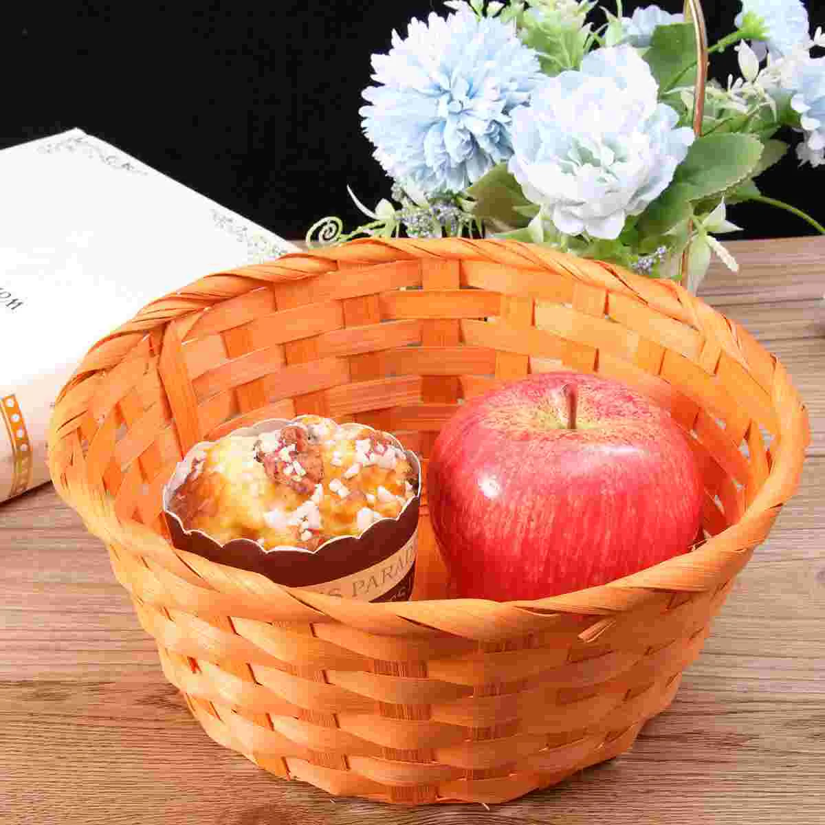 

Basket Woven Baskets Storage Easter Round Bamboo Wicker Picnic Bread Decorative Fruit Natural Egg Serving Eggs Candy Props