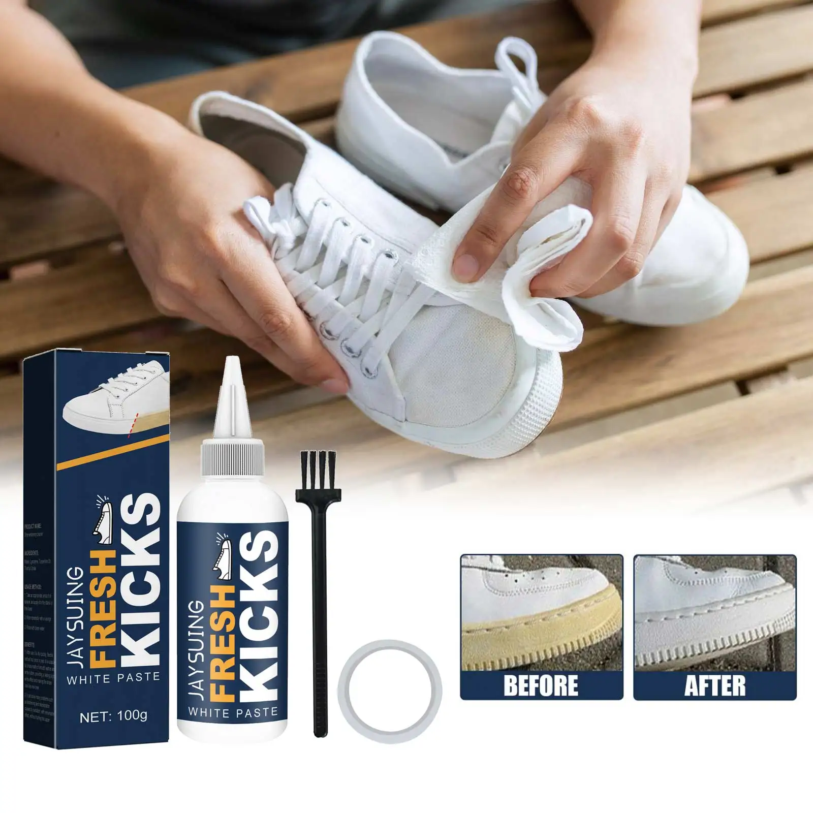

100ml White Shoes Polish Cleaner Fast Acting Remover Dirt Yellow Stain Cleaning Kit Foaming Decontamination Shoes Edge Cleaner