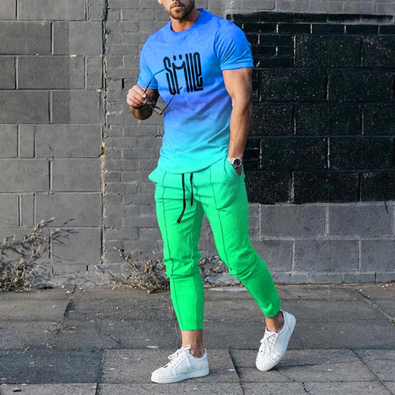 2023 Summer Men's Trousers Tracksuit 2 Piece Set Short Sleeve T Shirt+Long Pants Sportwear 3D Printed Funny Street Clothe