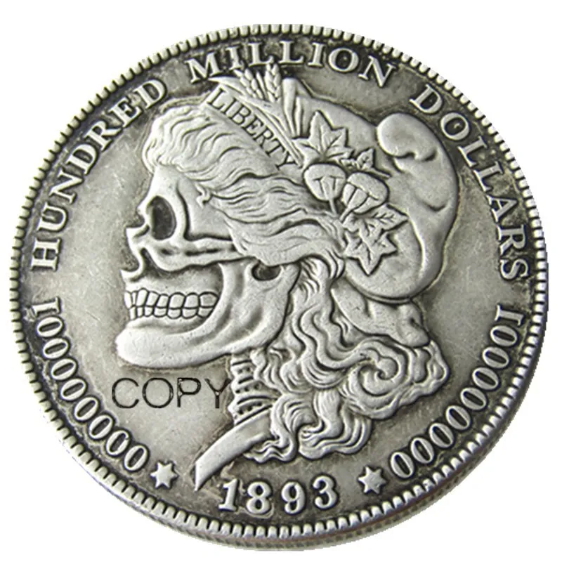 

HB(102)US Hobo Morgan Dollar Skull Zombie Zkeleton Silver Plated Copy Coins