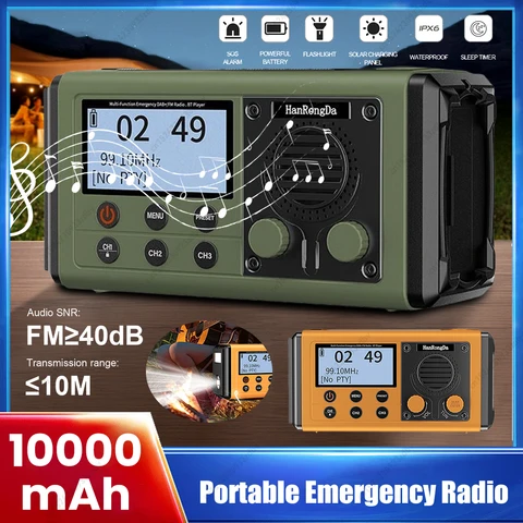 Портативное аварийное радио 10000 мАч, солнечная/ручная зарядка, радиоприемник с батарейным питанием, радио для выживания на открытом воздухе, аварийный кемпинг