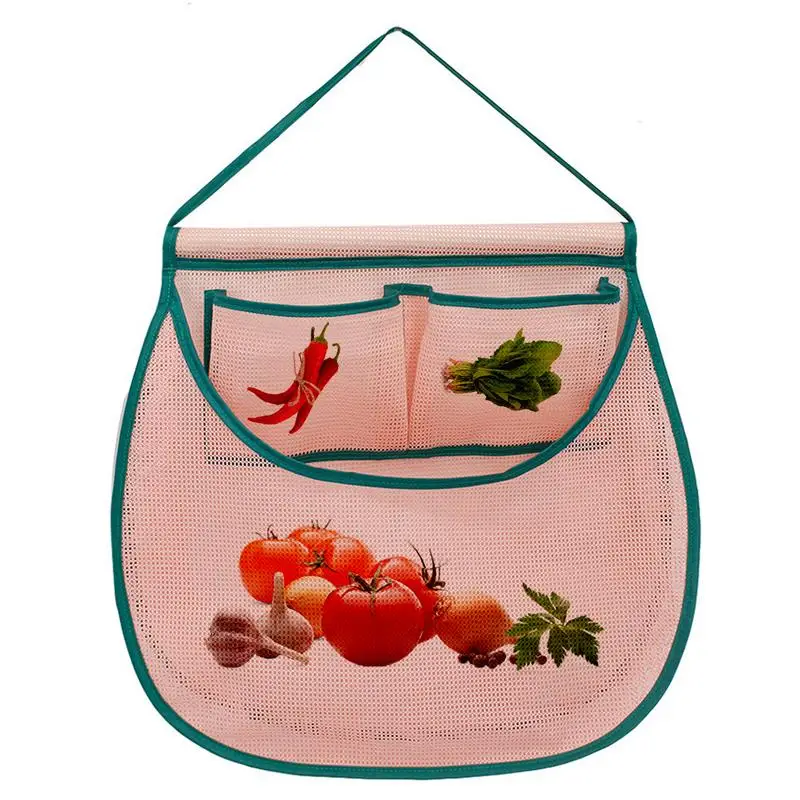 

Kitchen Vegetable Mesh Storage Bags Onion Potato Storage Hanging Bags Hollow Breathable Kitchen Garlic Ginger Mesh Bag Reusable