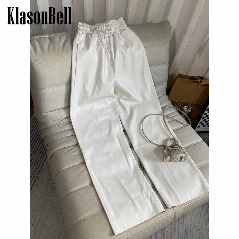 10.6 KlasonBell Comfortable Soft High Waist PU Leather Wide Leg Pants Women