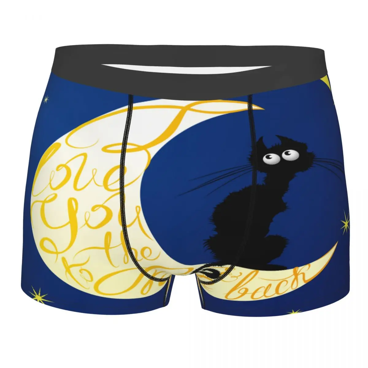 

Мужские трусы «Кот на Луне» с надписью «I Love You», мужские трусы, мужские короткие боксеры, нижнее белье