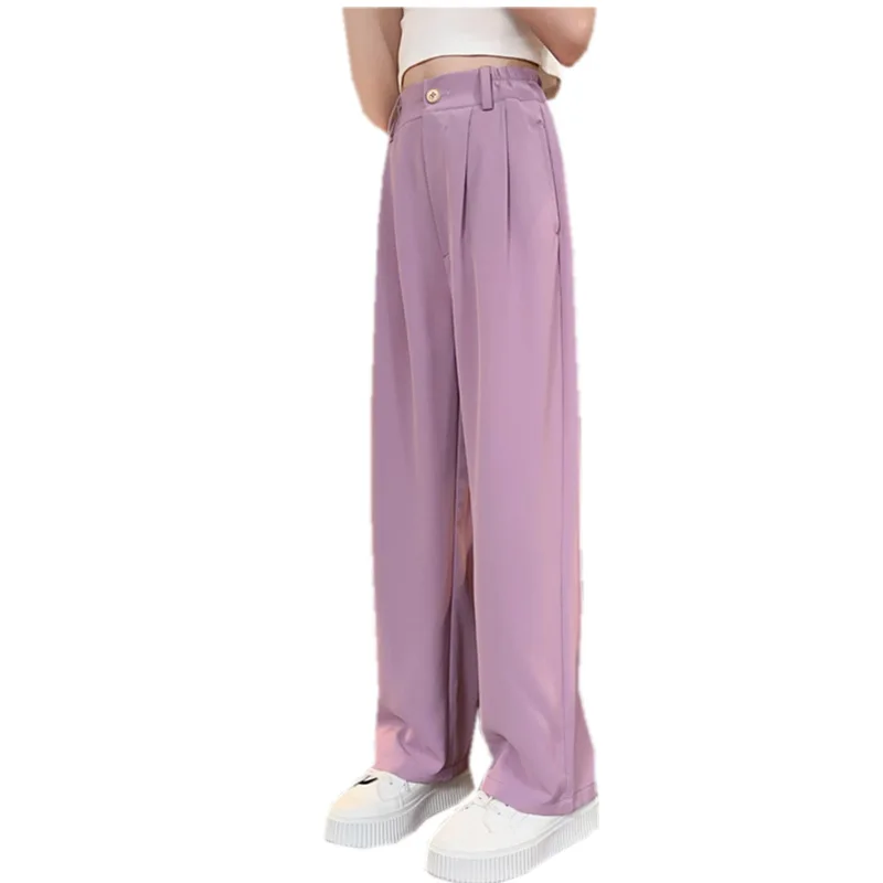 

Newest Fashion Summer Girls Pants Thin Elastic Waist Solid Color Wide Leg Pants Casual Thin Clothes Kids Teenager Long Trousers