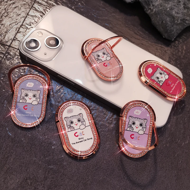 

Mobile Phone Ring Buckle Bracket Diamond-encrusted Metal Oval Rotating Support Frame Mobile Phone Shell Pull Ring Sticker Stand