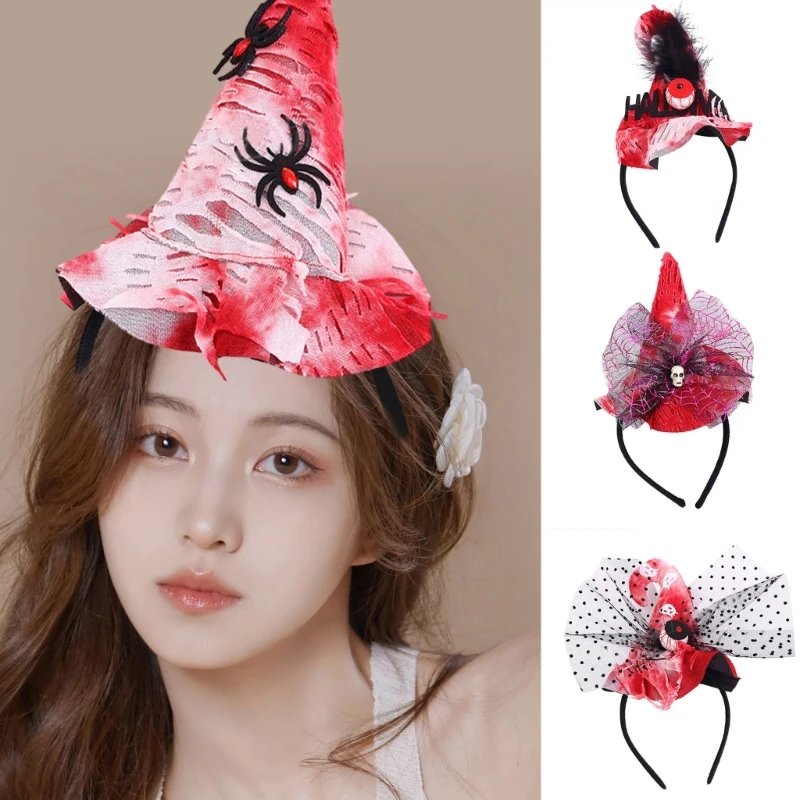

Bloodstain Witch Hat Eyeball Mini Cone Hat Headband for Halloween Headdress