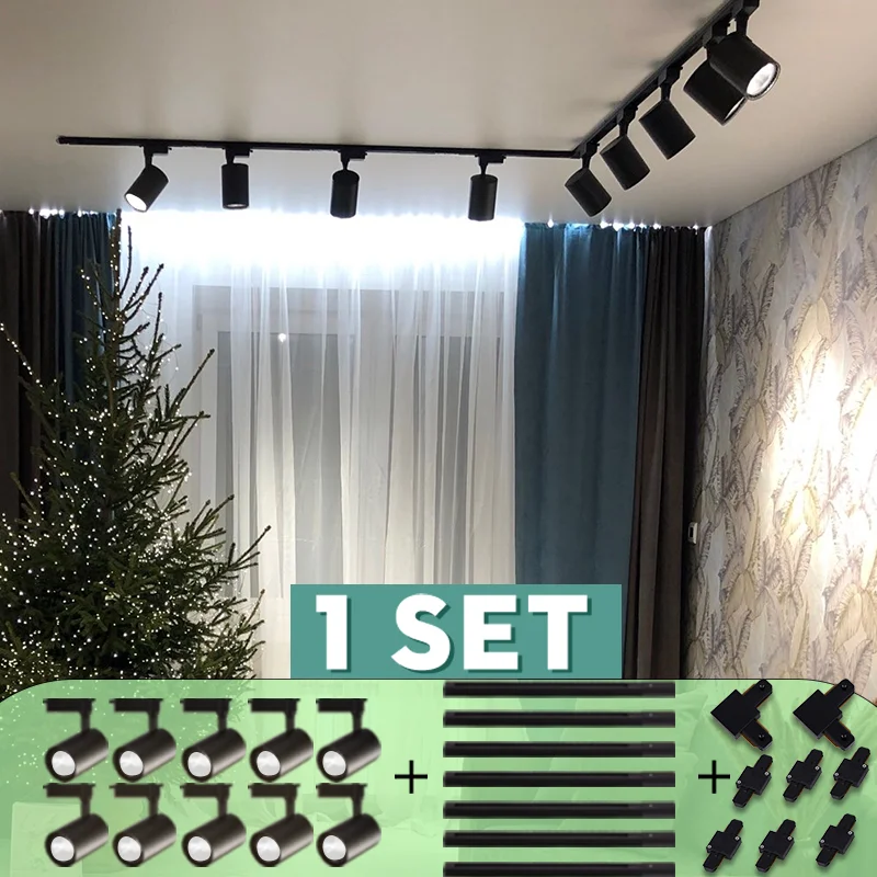 Комплект светодиодных трековых светильников, 220 В, прожектор, 12/20/30/40 Вт, рельсовый потолочный светильник для гостиной, магазин одежды, магазин, домашнее освещение