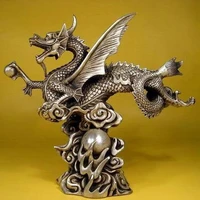 the rare tibet silver fly dragon statue a0321