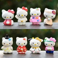 8 pcs anime hello kitty mini figure kimono pink cat doll cartoon kawaii girl heart car desktop mobile phone shell decoration toy