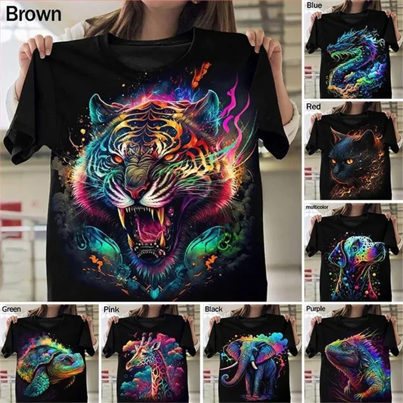 

Красочный Рисунок, тигр, собака, дракон, животные, 3D цифровая печать, футболки, дешево, унисекс, футболки с коротким рукавом, повседневные мужские и женские топы