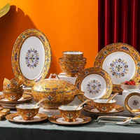 european style palace style light luxury bowl and plate set chinese style phnom penh tableware set with 80 heads bowl and plat