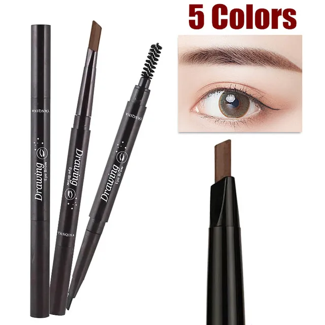 5 Colors Natural Makeup Double Heads Automatic Eyebrow Pencil Waterproof Long-lasting Easy Ware Eyebrow Pen with Eyebrow Brush 1