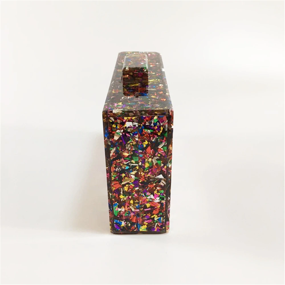 Chic Trendy Colorful Sequins Acrylic Evening Bag Ladies Luxury Elegant Hard Box Prom Party Clutch Stylish BlingBling Chain Purse