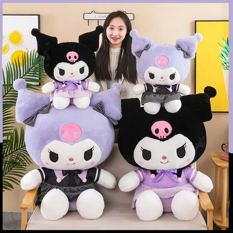 Sanrio Kuromi плюшевые игрушки Kawaii аниме куклы клетчатая юбка 35-85 см мягкая подушка
