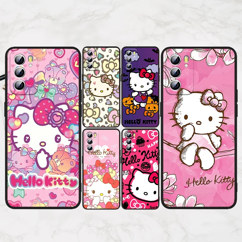 

Sanrio Hello Kitty Cute Phone Case For OPPO Reno 8 7 6 5 4 2 Z Lite Pro Plus SE 4G 5G Soft TPU FUnda Black Silione Cover