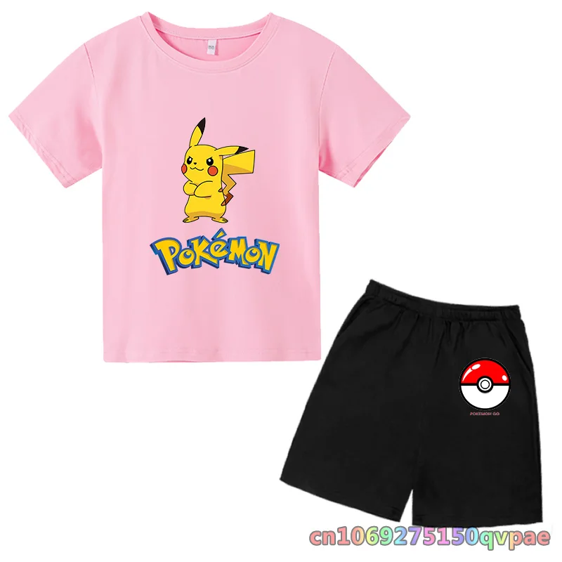 

Summer Fashion Pokemon T-shirt+Pants Two piece sets For Kids Suits Children Clothes harajuku Baby Boys Pikachu Shorts Sleeve