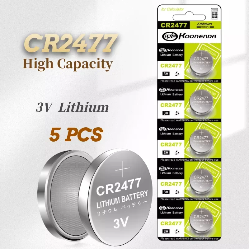 

NEW2023 New 5PCS CR2477 3V Environmental Friendly Button Battery Lithium Batteries for Electronic Watch, Calculator, Weight Sc